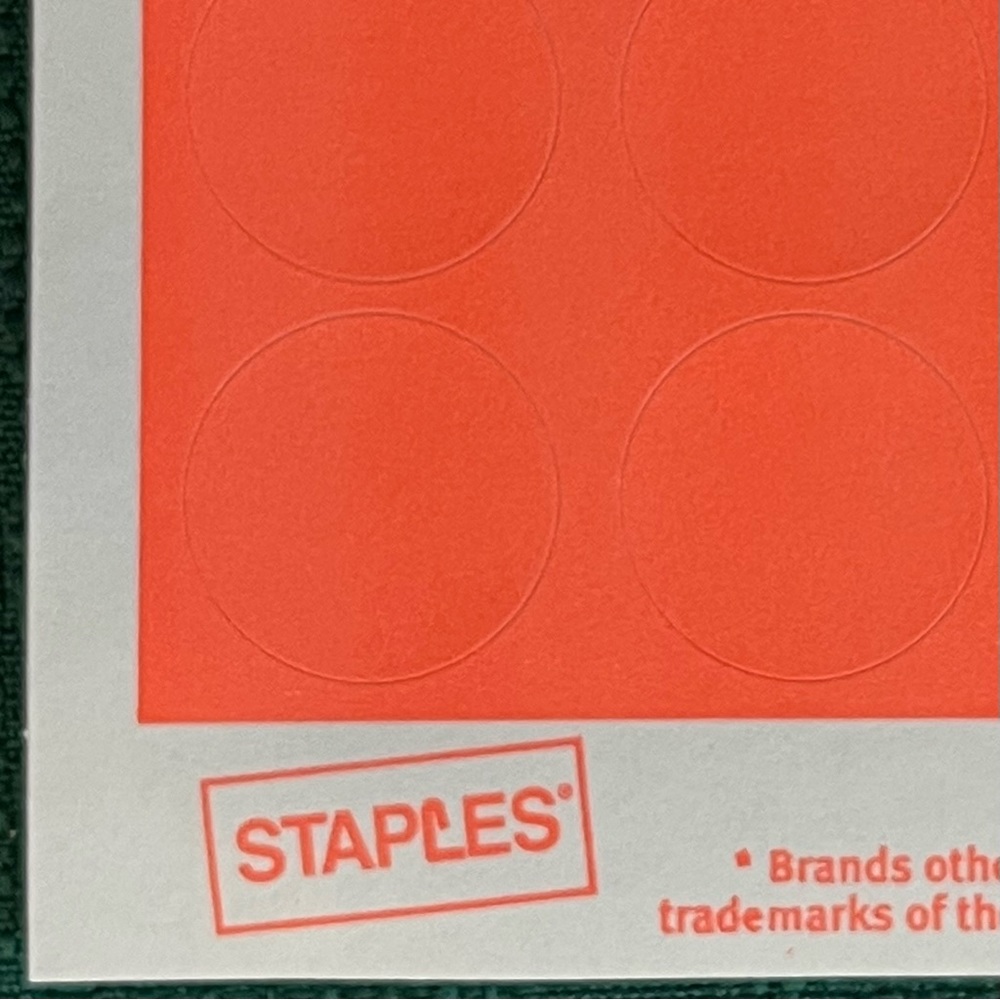 Staples Color Coding Labels (792). Laser Print or Write. Removable. Neon Red. - Picture 3 of 6